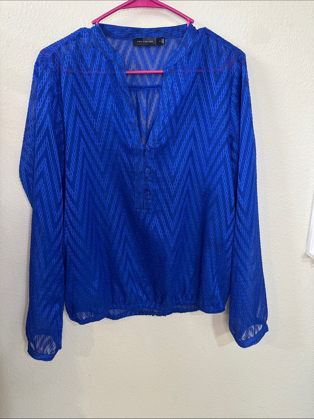 The Limited Women's Cobalt Blue Chevron Sheer V-Neck Blouse